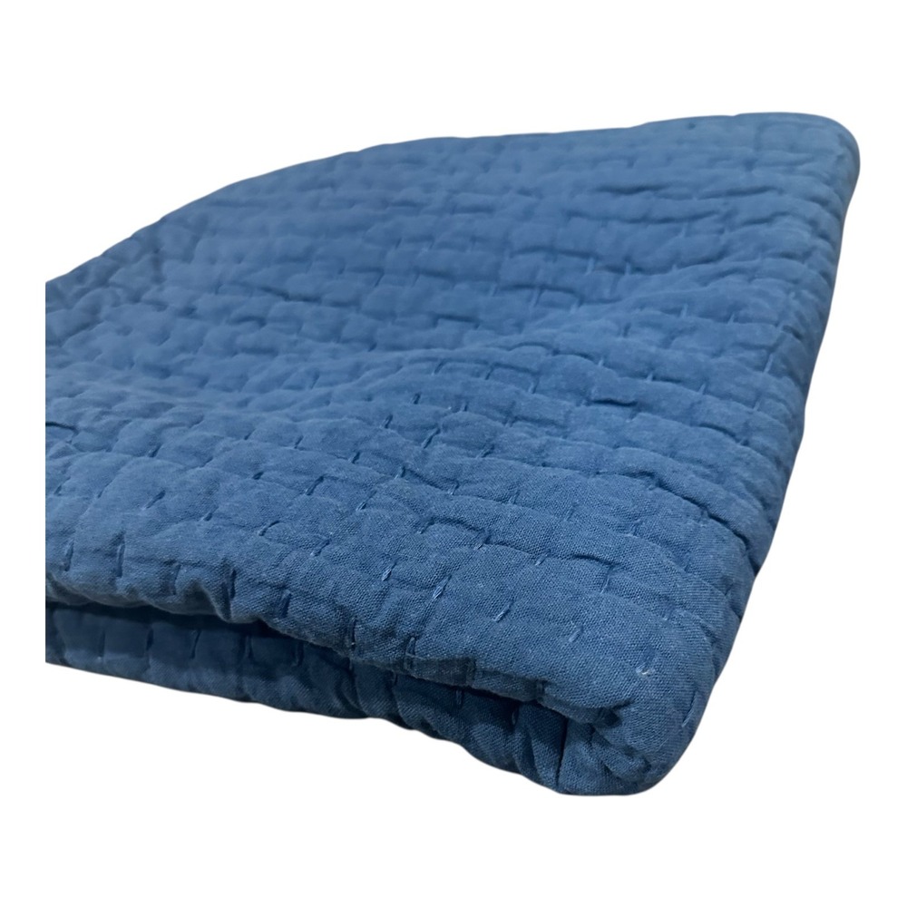 Pottery Barn Pick-Stitch Midnight Blue Quilted Euro Sham Ties 26x26